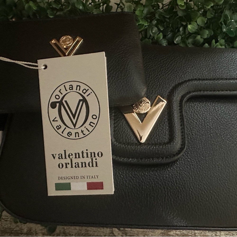 Valentino Orlandi Black Shoulder Bag with Gold Accents